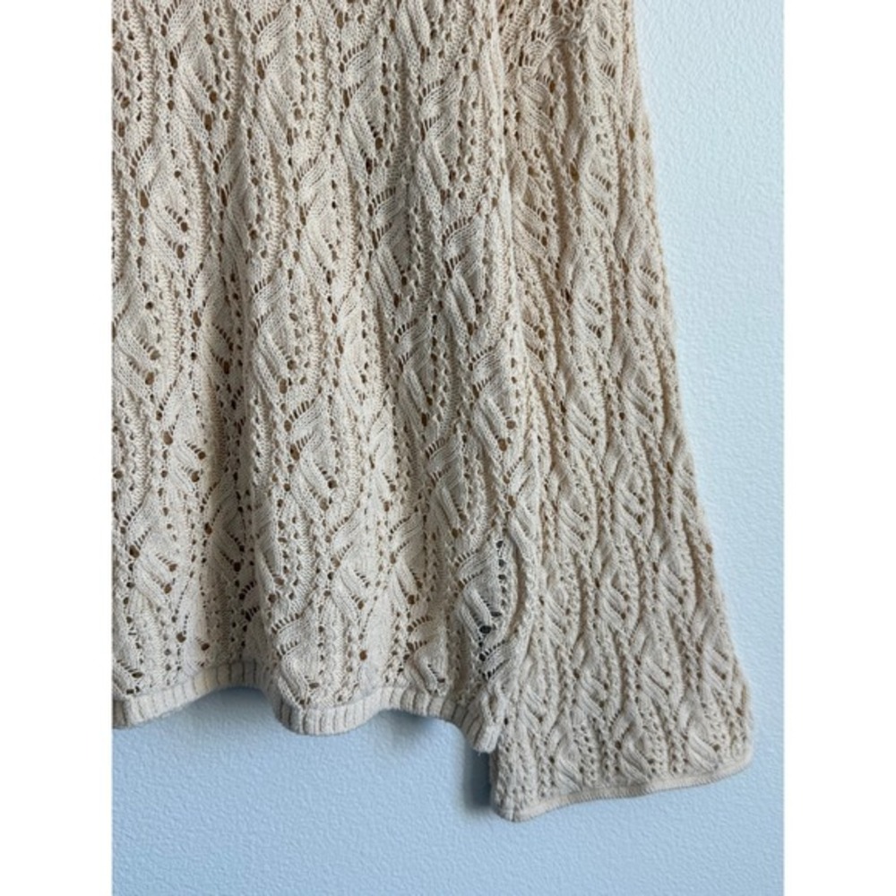 Zara Crochet Open Knit Sweater Cream V-Neck Bell Sleeve Boho Pullover Top M - Picture 5 of 8